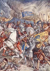 Battle of Fornovo, illustration från "Bayard: The Good Knight Without Fear and Without Reproach" av Christopher Hare, pub. 1911